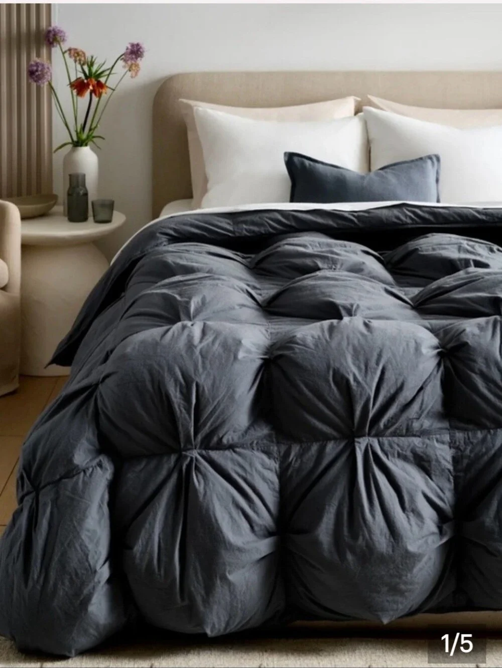 Quince DUSK Pintuck Comforter Organic Cotton King/Cal King Matte Lofty Cozy